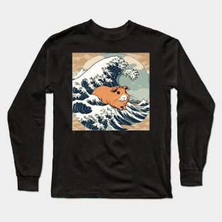 Vintage Brown American Guinea Pig in the Great Wave Long Sleeve T-Shirt